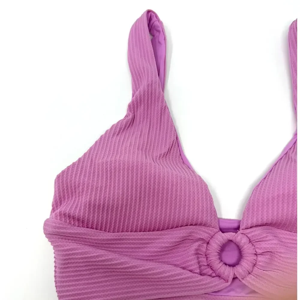 L*SPACE Ribbed Keyhole Fisher Bikini Top In Rosebud Size Medium New